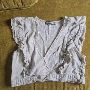 Addie Women's Cream Ruffled Wrap Top